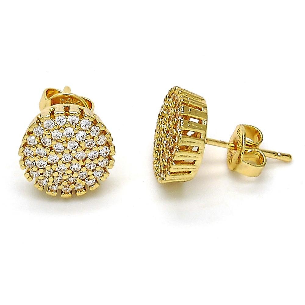 Gold Filled Stud Earrings With White Cubic Zirconia Polished Finish Golden Tone