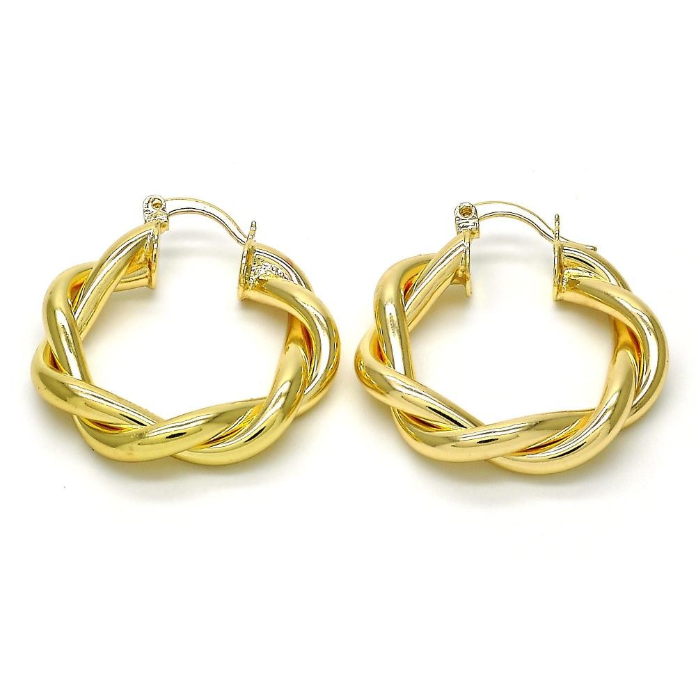 Gold Filled 30mmx6mm Twist Design Medium Hoop Earrings Polished Finish Golden Tone