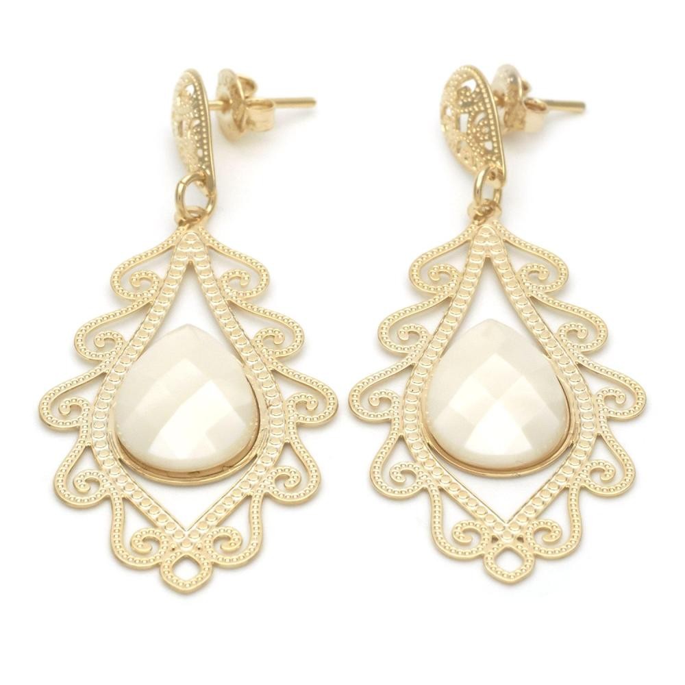 Gold Filled Long Earring With Pearl Golden Tone