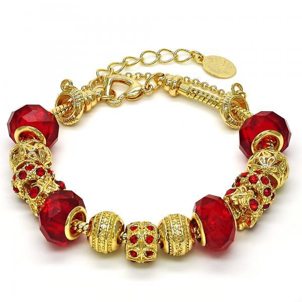 Gold Filled Fancy Bracelet Flower Design Golden Tone With Garnet Crystal