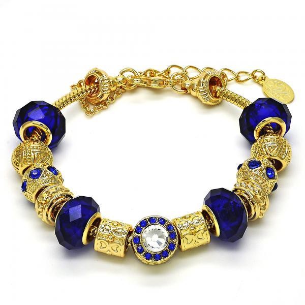 Gold Filled Fancy Bracelet With Sapphire Blue and White Crystal Golden Tone