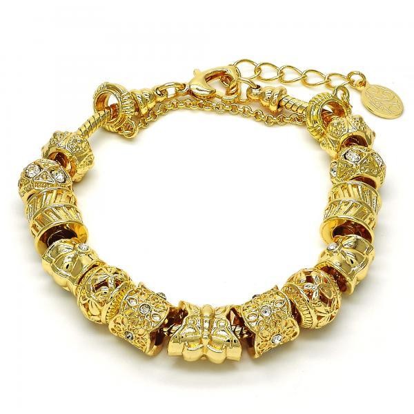 Gold Filled Fancy Bracelet Butterfly and Flower Design Golden Tone With White Crystal