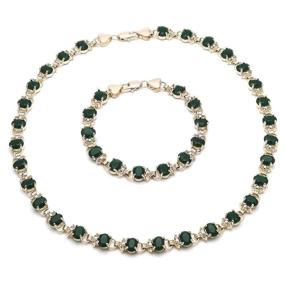 Gold Filled Necklace and Bracelet Heart Design With Cubic Zirconia Golden Tone