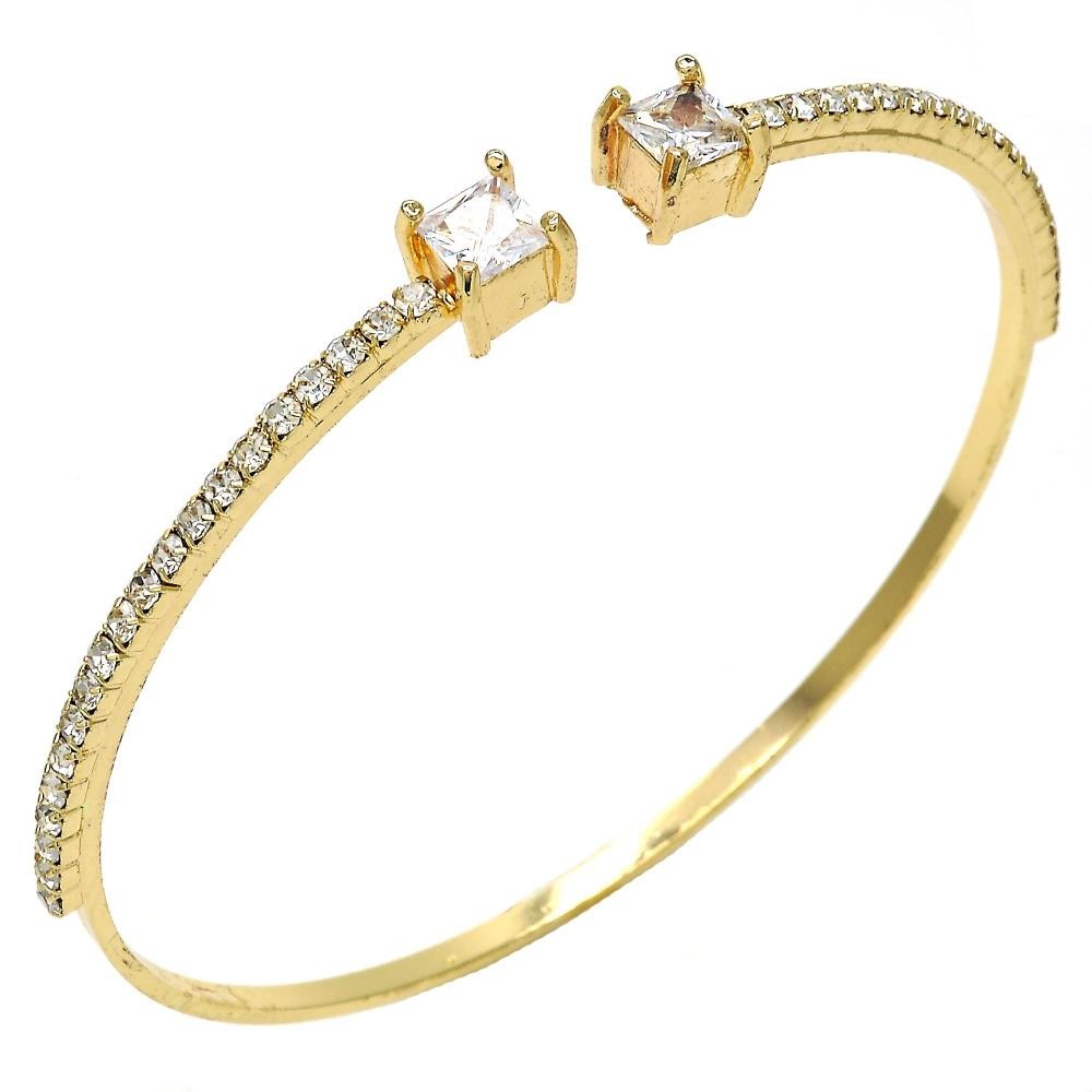 Gold Filled Individual Bangle with White Cubic Zirconia and White Crystal Polished Golden Tone (02 MM Thickness, One size fits all)