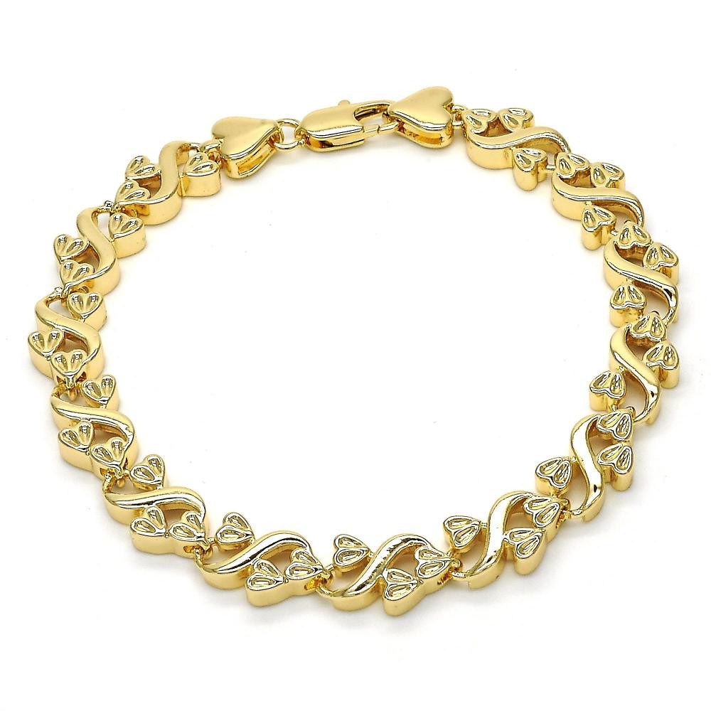 Gold Filled Fancy Bracelet Heart Design Polished Finish Golden Tone