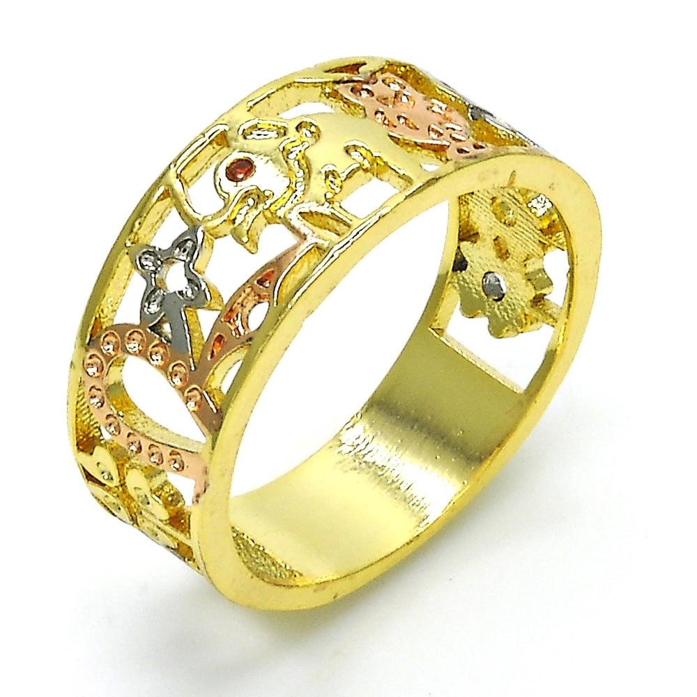 Gold Filled Multi Stone Ring Elephant Design With Crystal Golden Tone