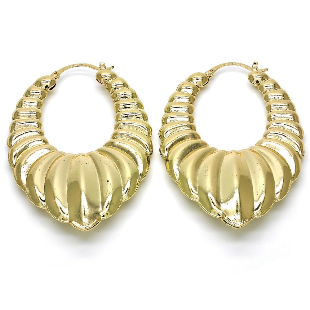 Gold Filled Medium Hoop Earrings Hollow Design Polished Finish Golden Tone
