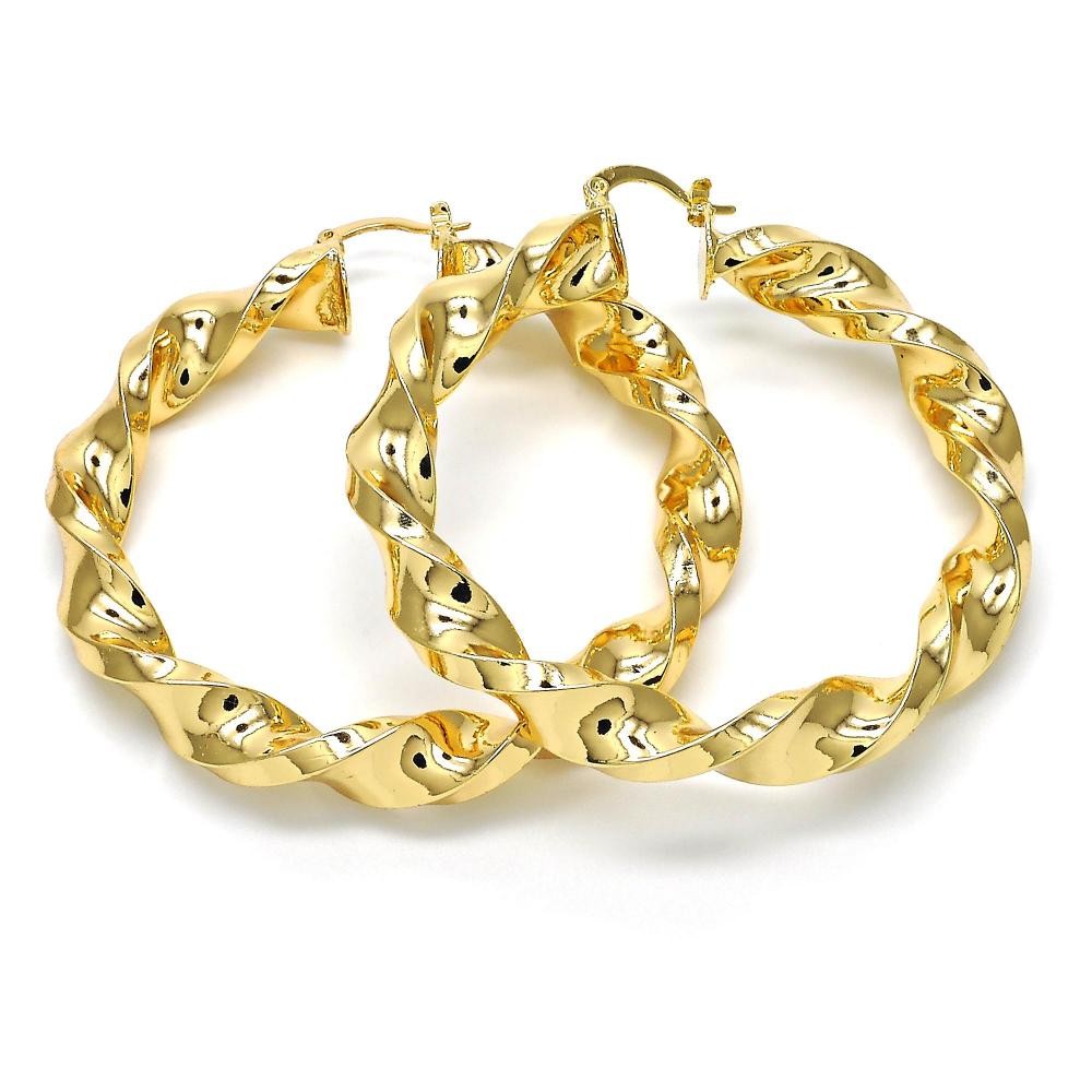 Gold Filled 60mm Extra Large Hoop Earrings Twist and Hollow Design Golden Tone