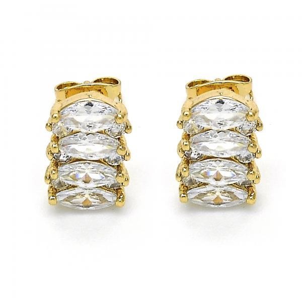 Gold Filled Stud Earring Golden Tone With White Cubic Zirconia 