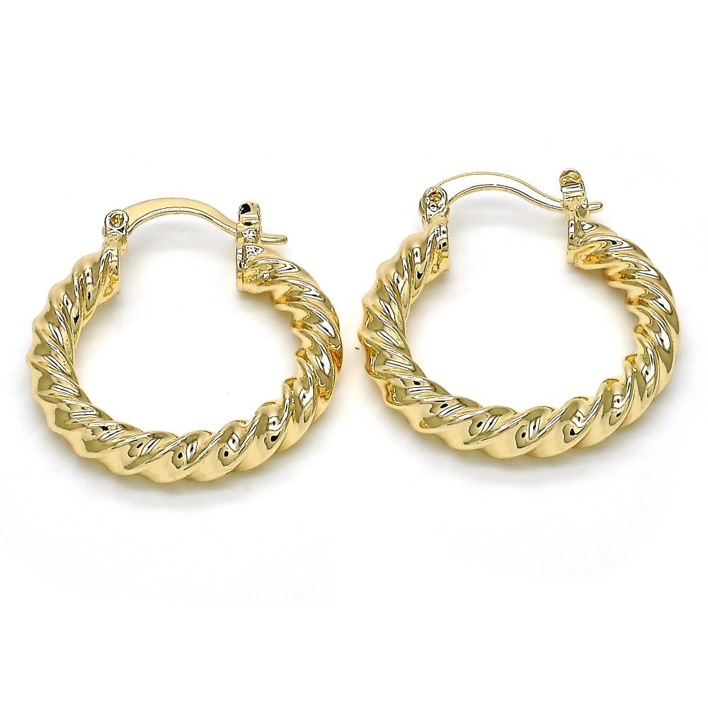 Gold Filled 25mmX4mm Small Hoop Earrings Twist Design Polished Finish Golden Tone