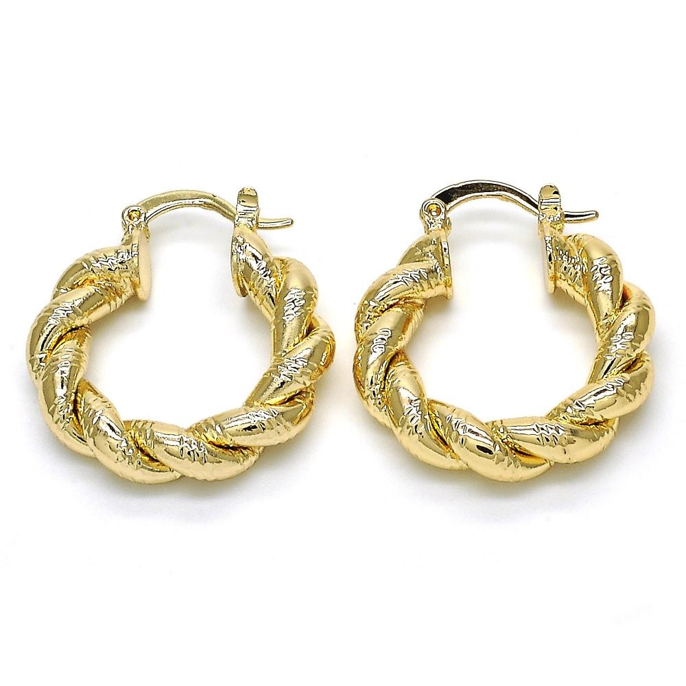 Gold Filled 25mmX5mm Twist Design Small Hoop Earrings Polished Finish Golden Tone