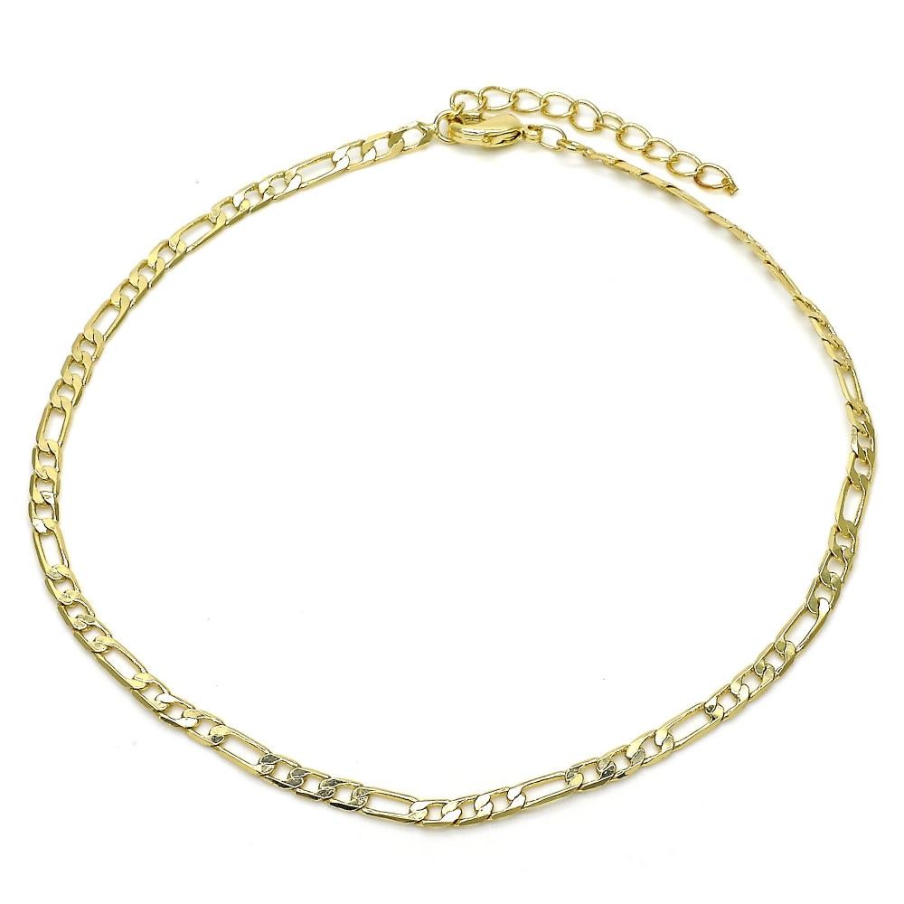 Gold Layered Filled Basic Anklet Figaro Design Polished Finish Golden Tone
