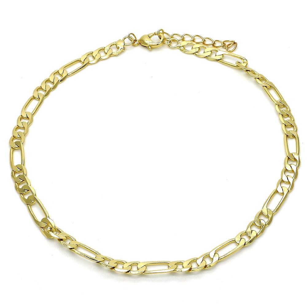 Gold Filled Basic Anklet Figaro Design Polished Finish Golden Tone