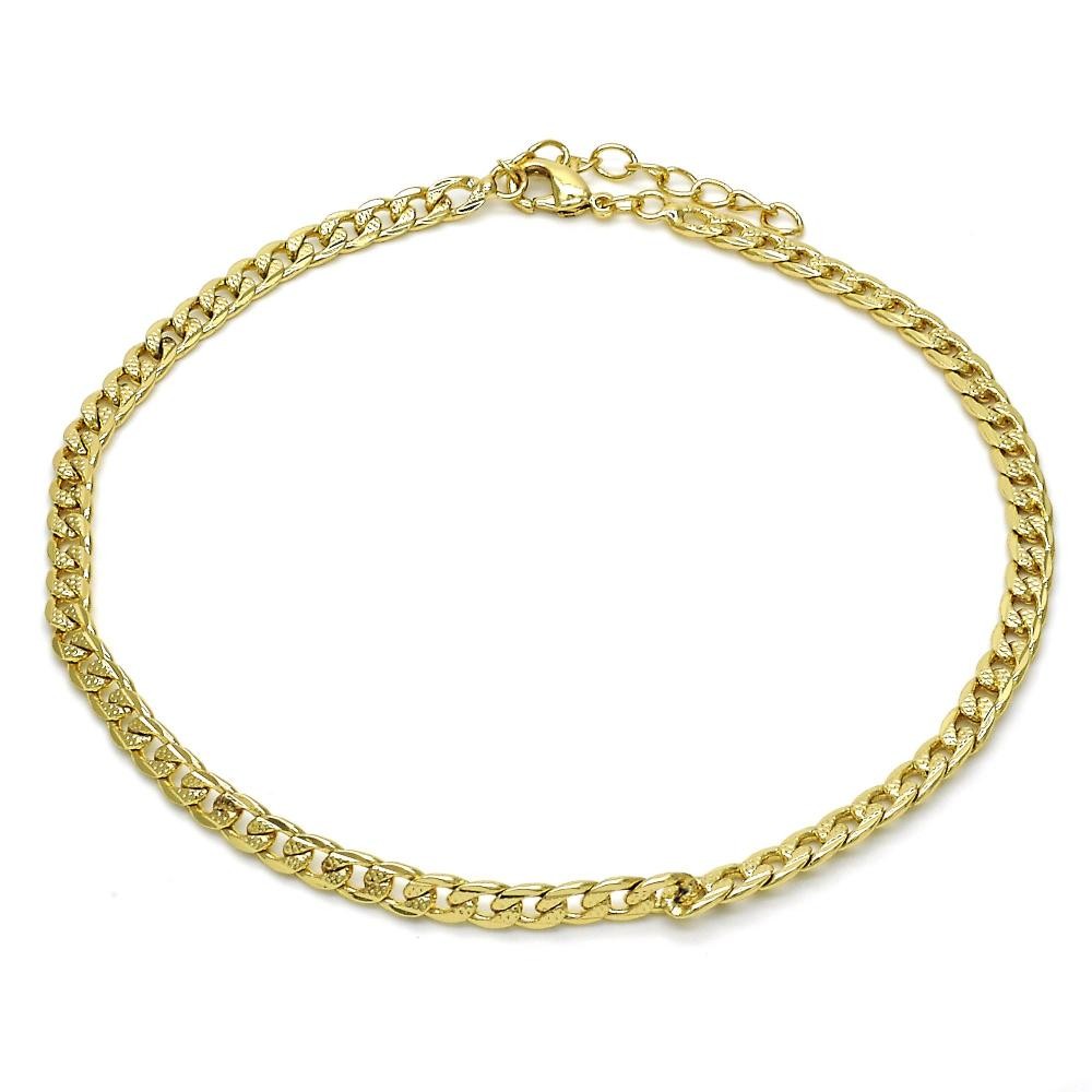 Gold Filled Basic Anklet Pave Cuban Design Polished Finish Golden Tone