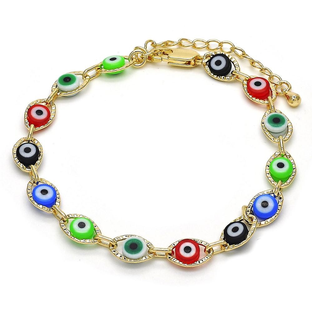 Gold Filled Bracelet Multicolor Eye Of God Design Golden Tone 
