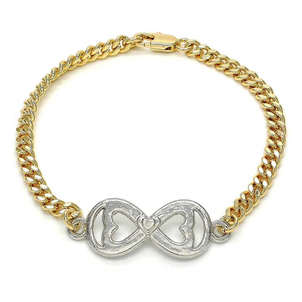Gold Filled Infinity and Heart Design Two Tone Fancy Bracelet Polished Finish