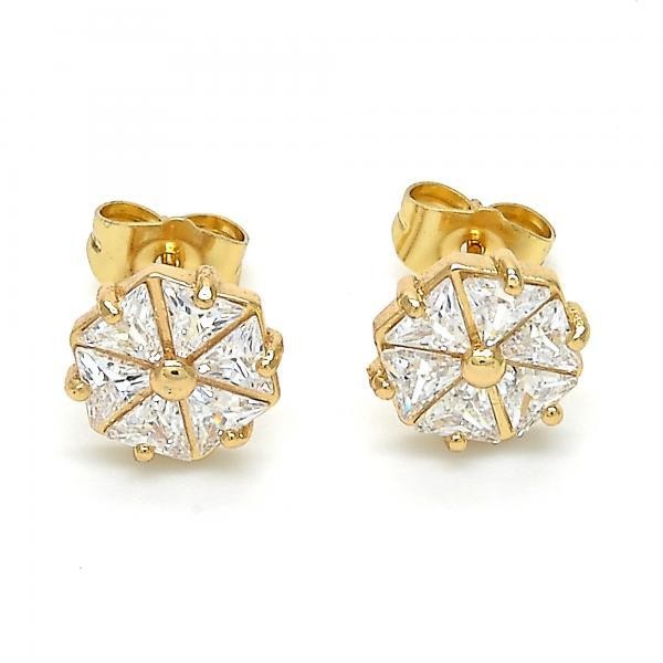 Gold Filled Stud Earring Golden Tone With Cubic Zirconia
