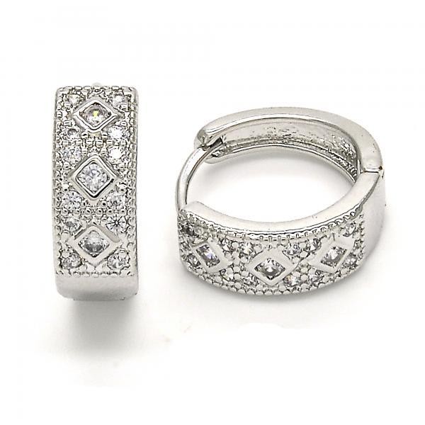 Gold Filled Rhodium Plated Huggie Hoop With White Cubic Zirconia