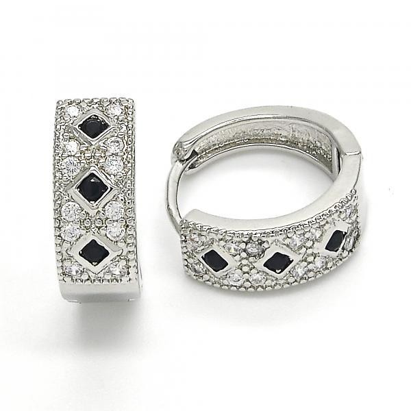 Gold Filled Rhodium Plated Huggie Hoop With Black Cubic Zirconia