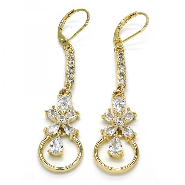 Gold Filled Long Earring Flower and Teardrop Design  Golden Tone With Cubic Zirconia