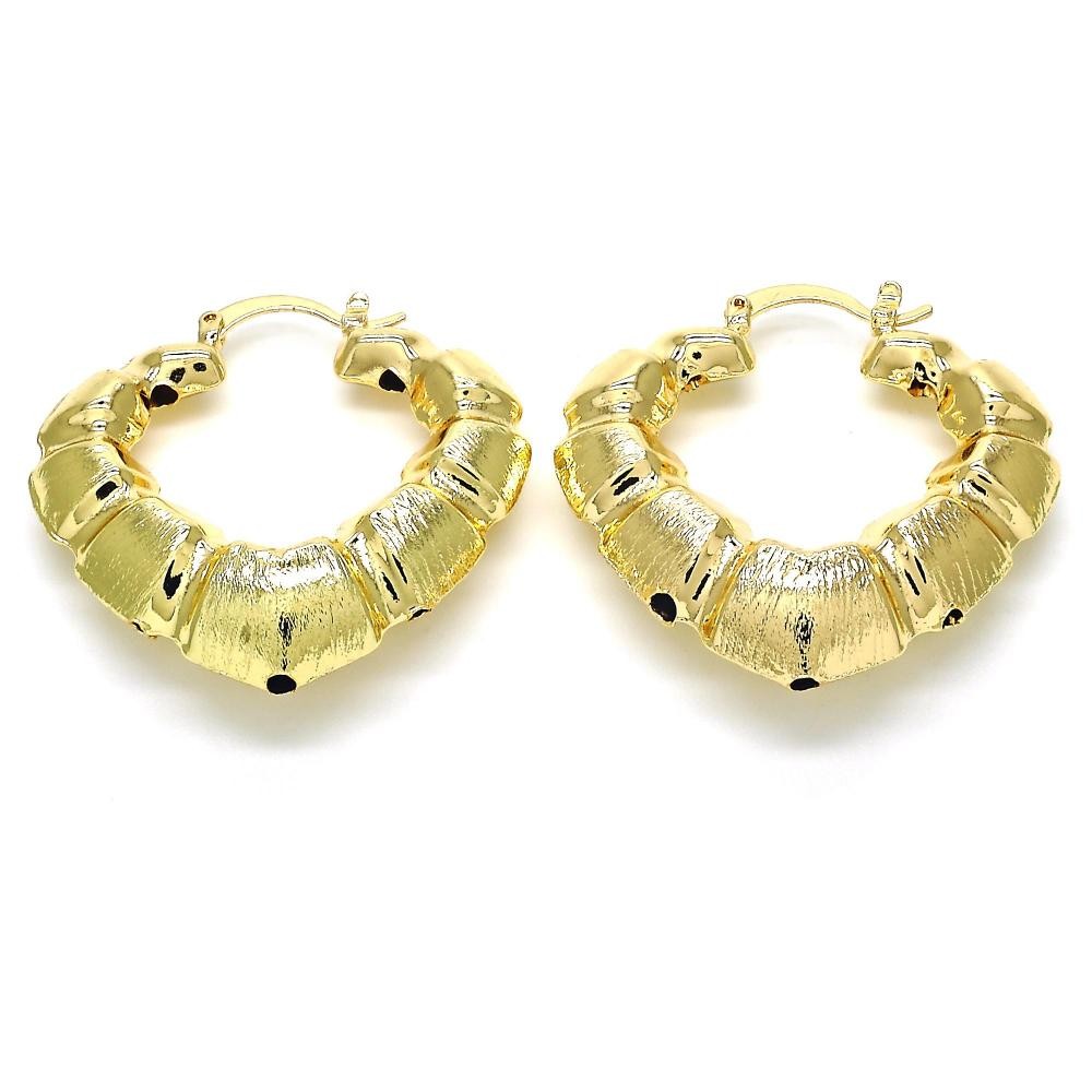 Gold Filled Medium Hoop Bamboo Design Brushed Finish Golden Tone