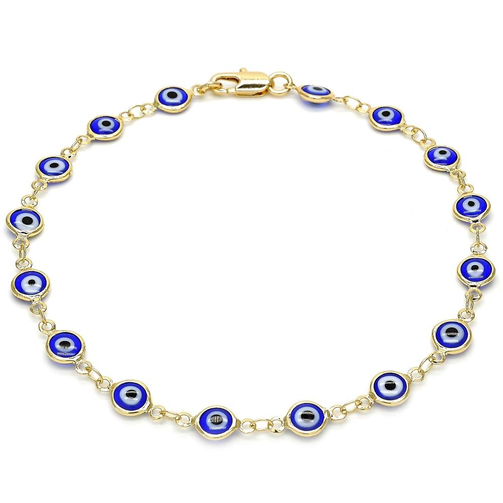 Gold Filled Greek Key Design Fancy Anklet Blue Resin Finish Golden Tone