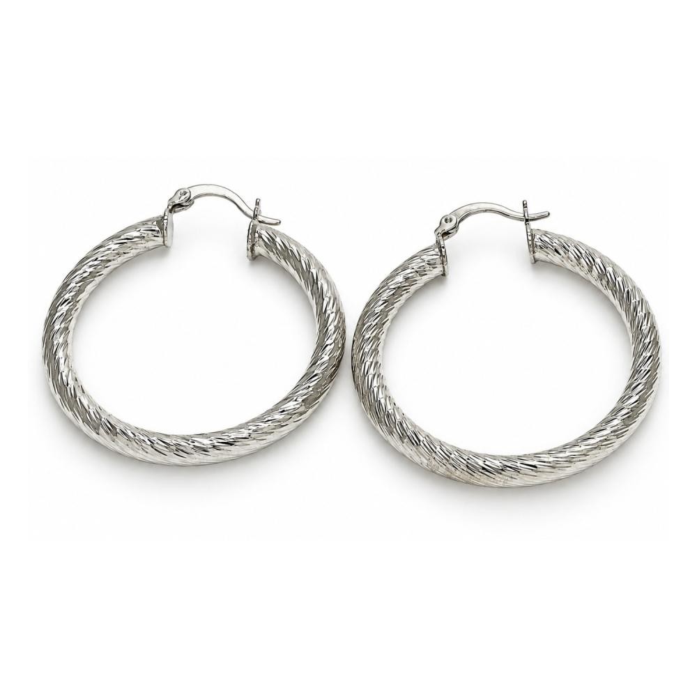 White Gold Filled Medium Hoop Diamond Cutting Finish Rhodium Finish