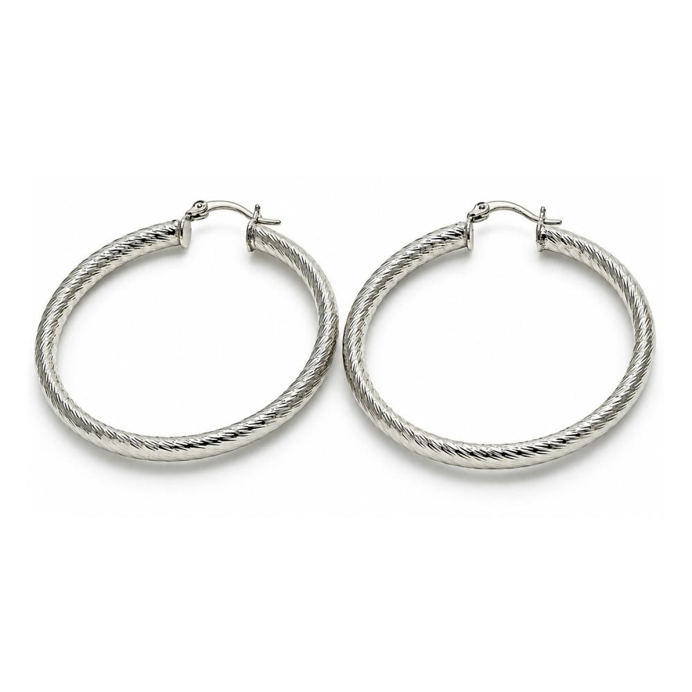 White Gold Filled Large Hoop Diamond Cutting Finish Rhodium Finish