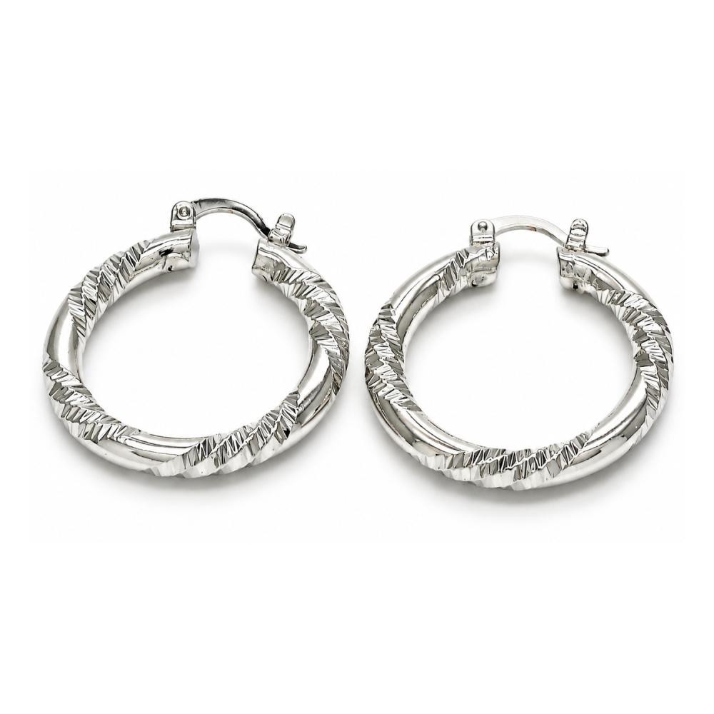 White Gold Filled Medium Hoop Diamond Cutting Finish Rhodium Finish