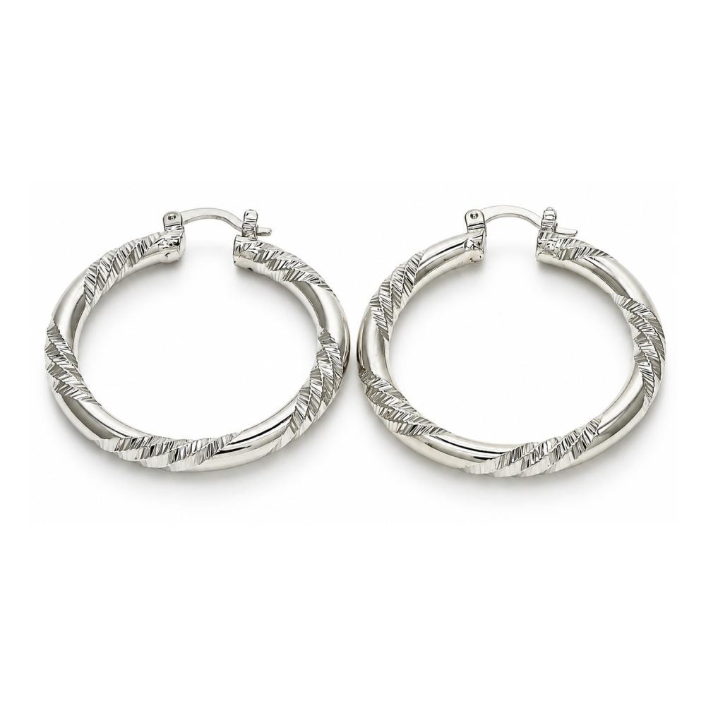 White Gold Filled Extra Large Hoop Diamond Cutting Finish Rhodium Finish