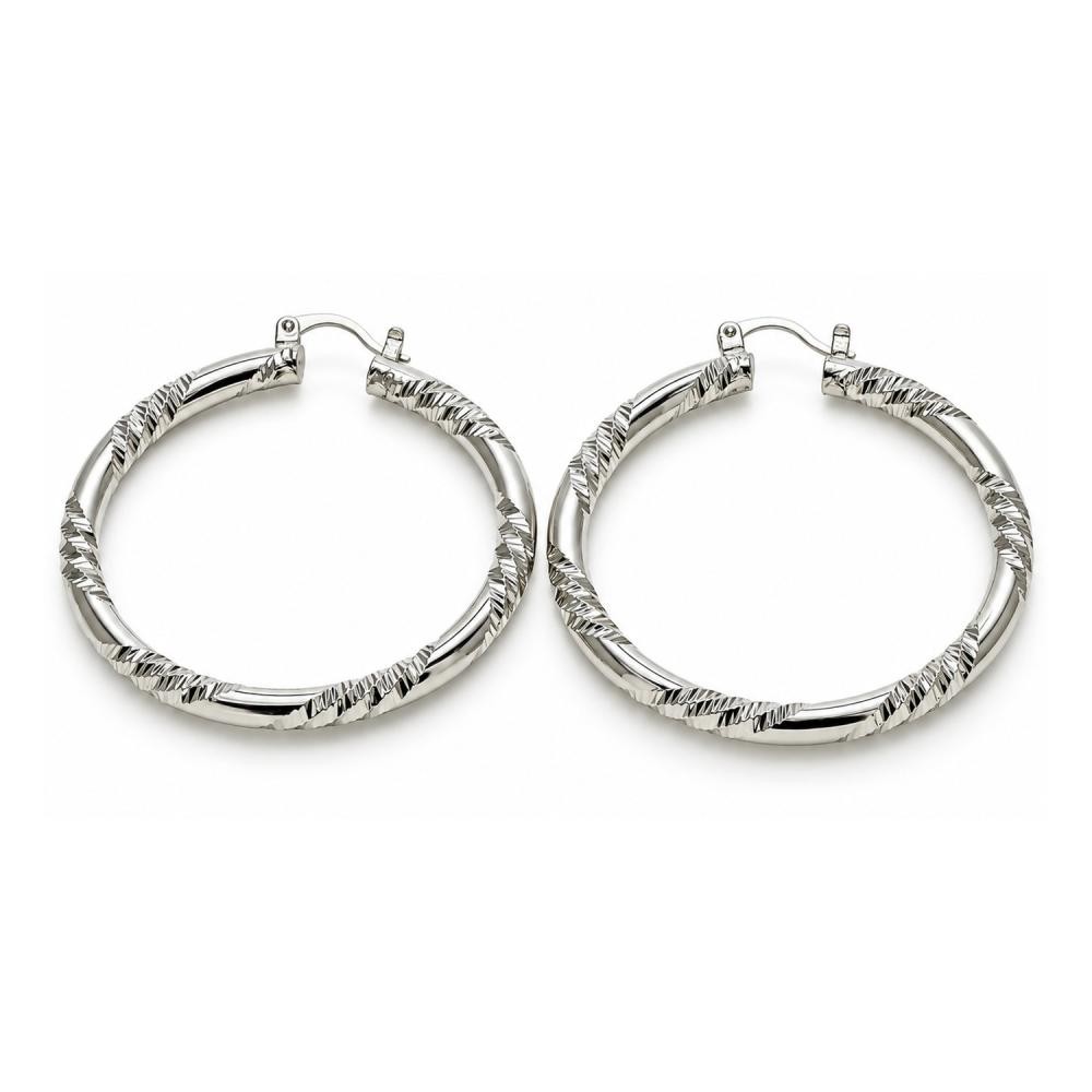 White Gold Filled Large Hoop Diamond Cutting Finish Rhodium Finish