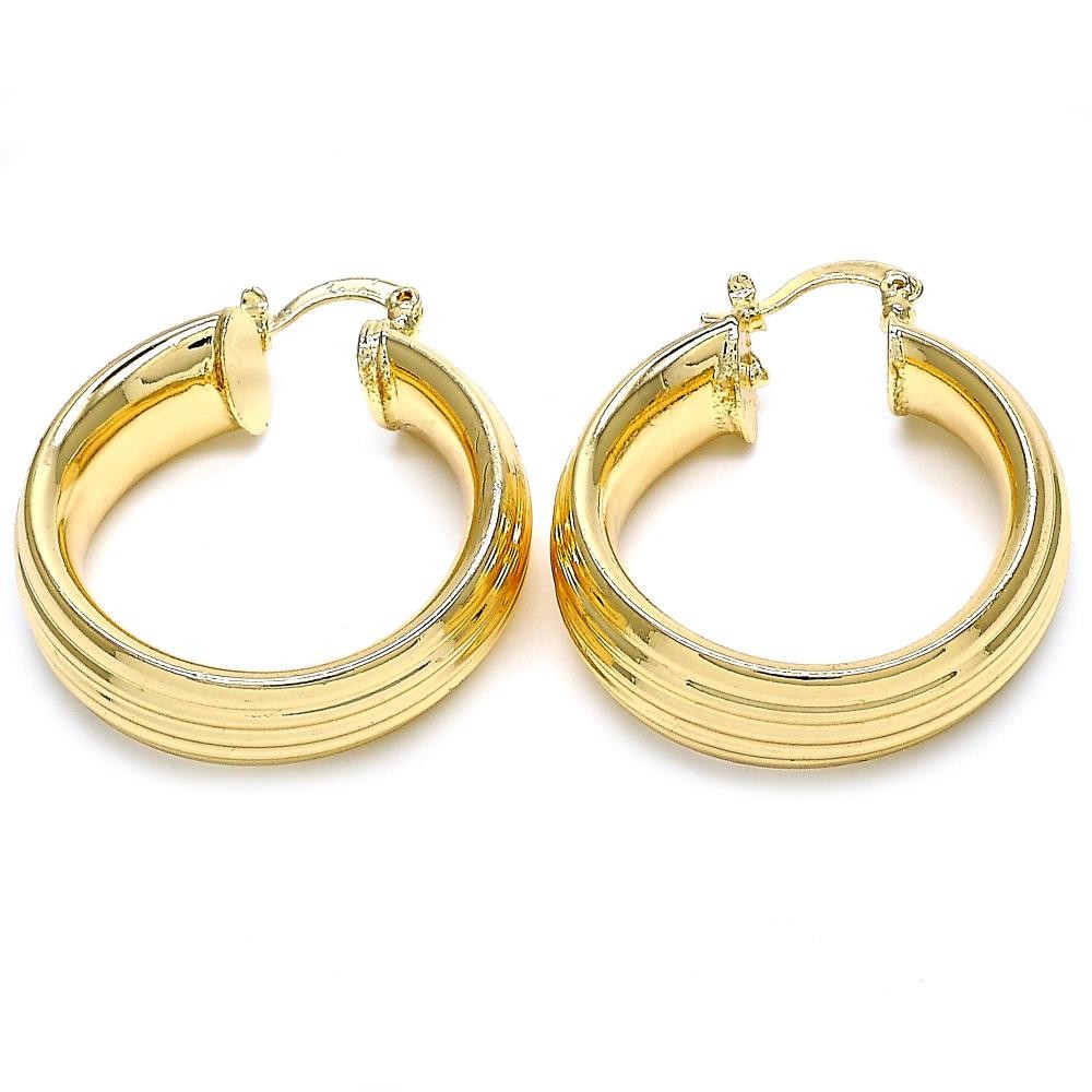 Gold Filled 35mm Medium Hoop Earrings Hollow Design Polished Finish Golden Tone