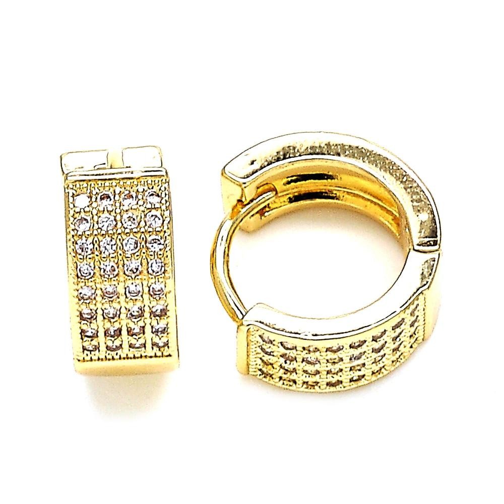 Gold Filled 15mm Huggie Hoop With Micro Pave Golden Tone