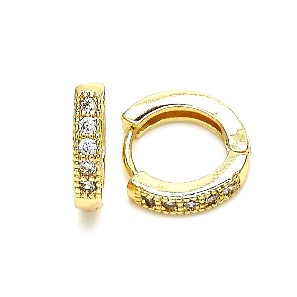 Gold Filled 12mm Huggie Hoop With Cubic Zirconia Golden Tone