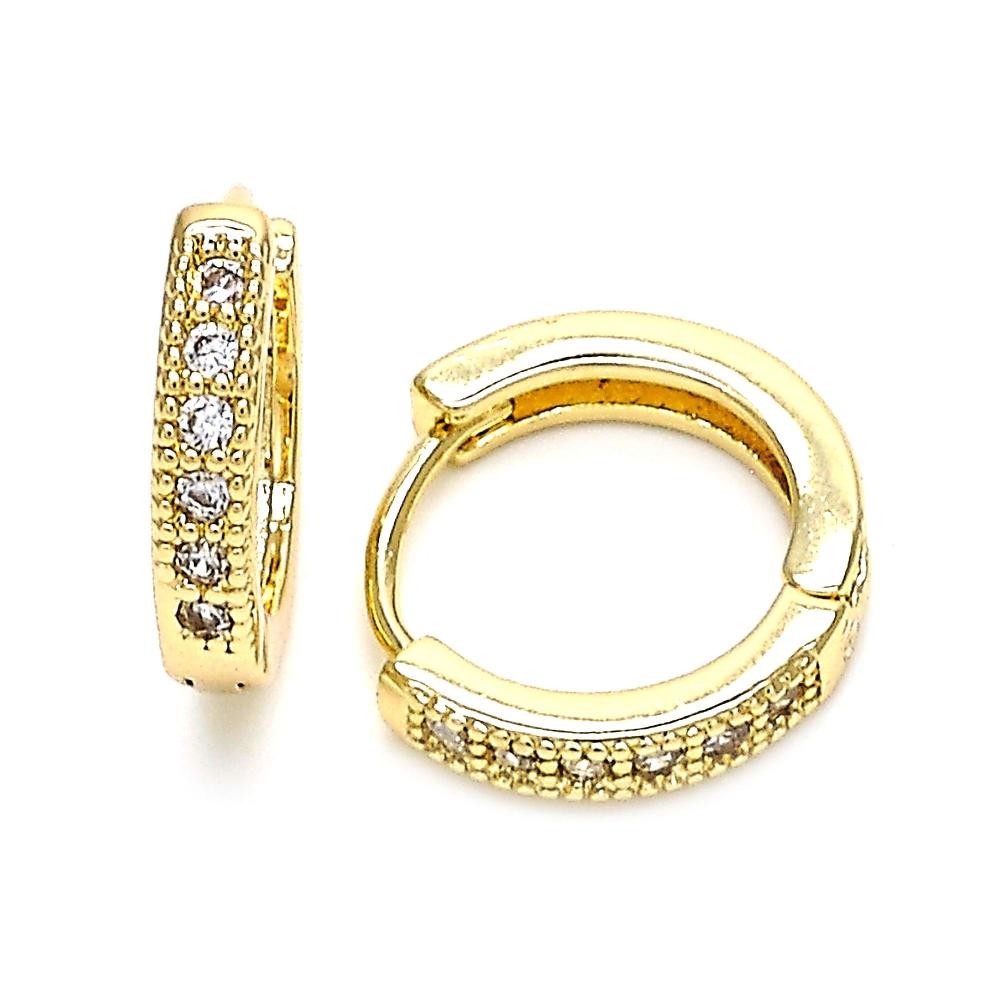 Gold Filled 15mm Huggie Hoop With Cubic Zirconia Golden Tone