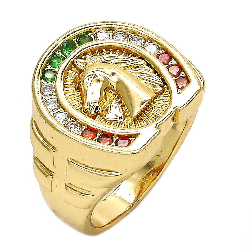Gold Filled Men's Ring with Multicolor Cubic Zirconia Polished Golden Tone