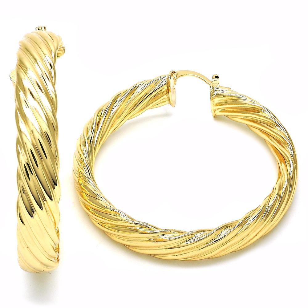 Gold Filled Medium Hoop Twist Design 50mm Golden Tone