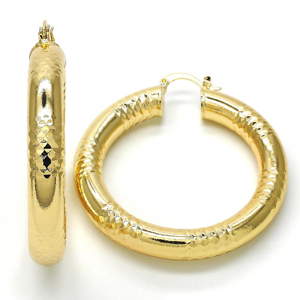 Gold Filled Medium Hoop Earrings Hollow Design Golden Tone 50mm