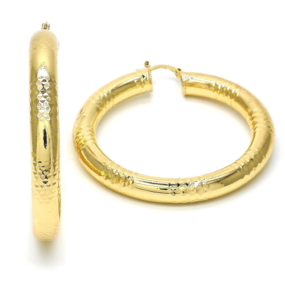 Gold Filled Medium Hoop Earrings Hollow Design Golden Tone 60mm