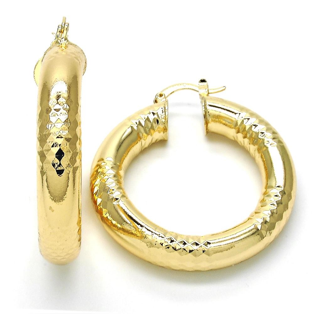 Gold Filled Medium Hoop Earrings Hollow Design Golden Tone 40mm