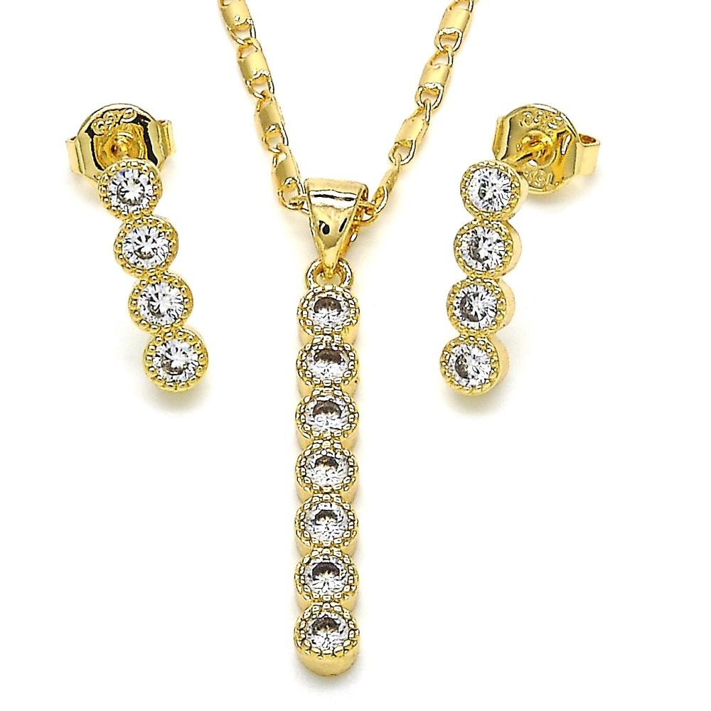 Gold Filled Earring and Pendant Set with White Cubic Zirconia Polished Golden Tone