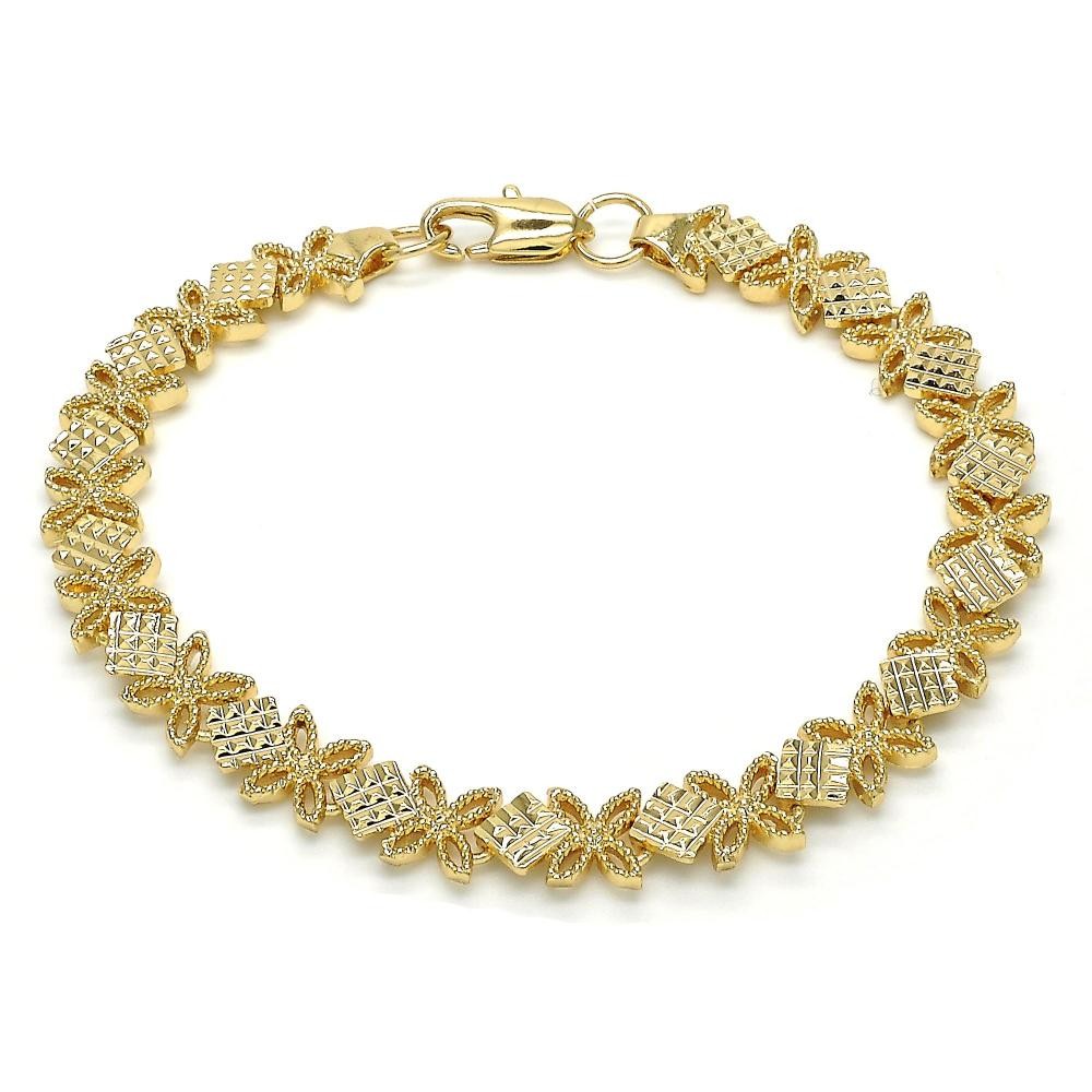 Gold Filled Fancy Bracelet Flower Design Diamond Cutting Finish Golden Tone
