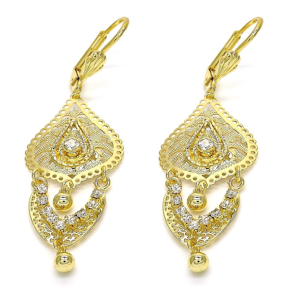 Gold Filled Long Earring With Clear Crystal Golden Tone