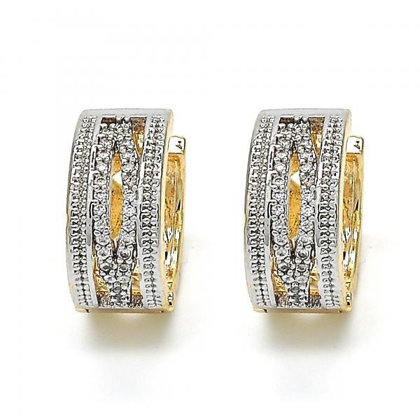 Gold Filled Two Tone Huggie Hoop with Cubic Zirconia