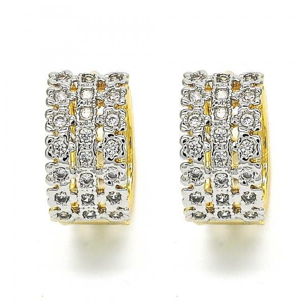 Gold Filled Two Tone Huggie Hoop Flower Design with Cubic Zirconia