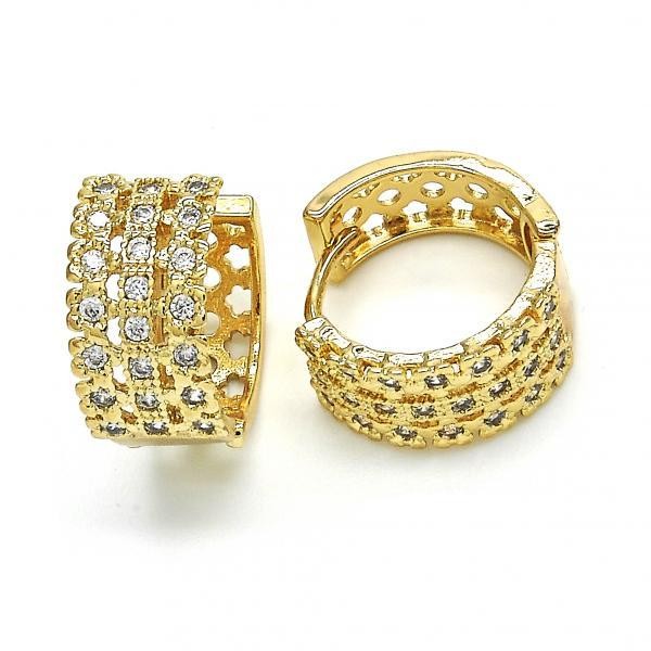 Gold Filled Gold Tone Huggie Hoop Flower Design with Cubic Zirconia