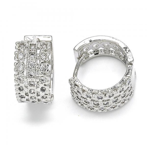 Gold Filled Rhodium Plated Huggie Hoop Flower Design with Cubic Zirconia