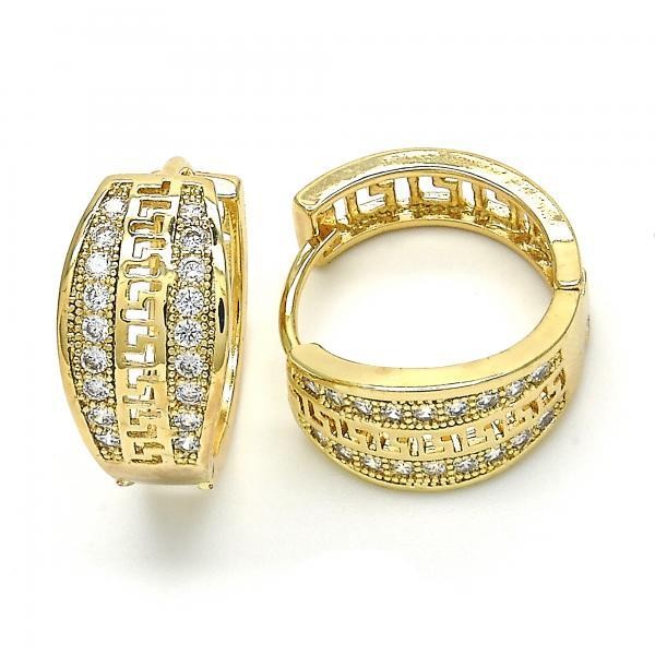 Gold Filled Gold Plated Huggie Hoop Greek Key Design With Cubic Zirconia
