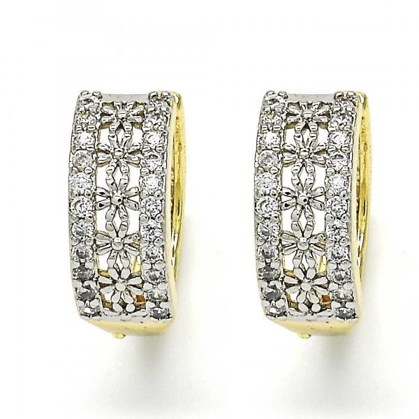 Gold Filled Two Tone Huggie Hoop with Cubic Zirconia