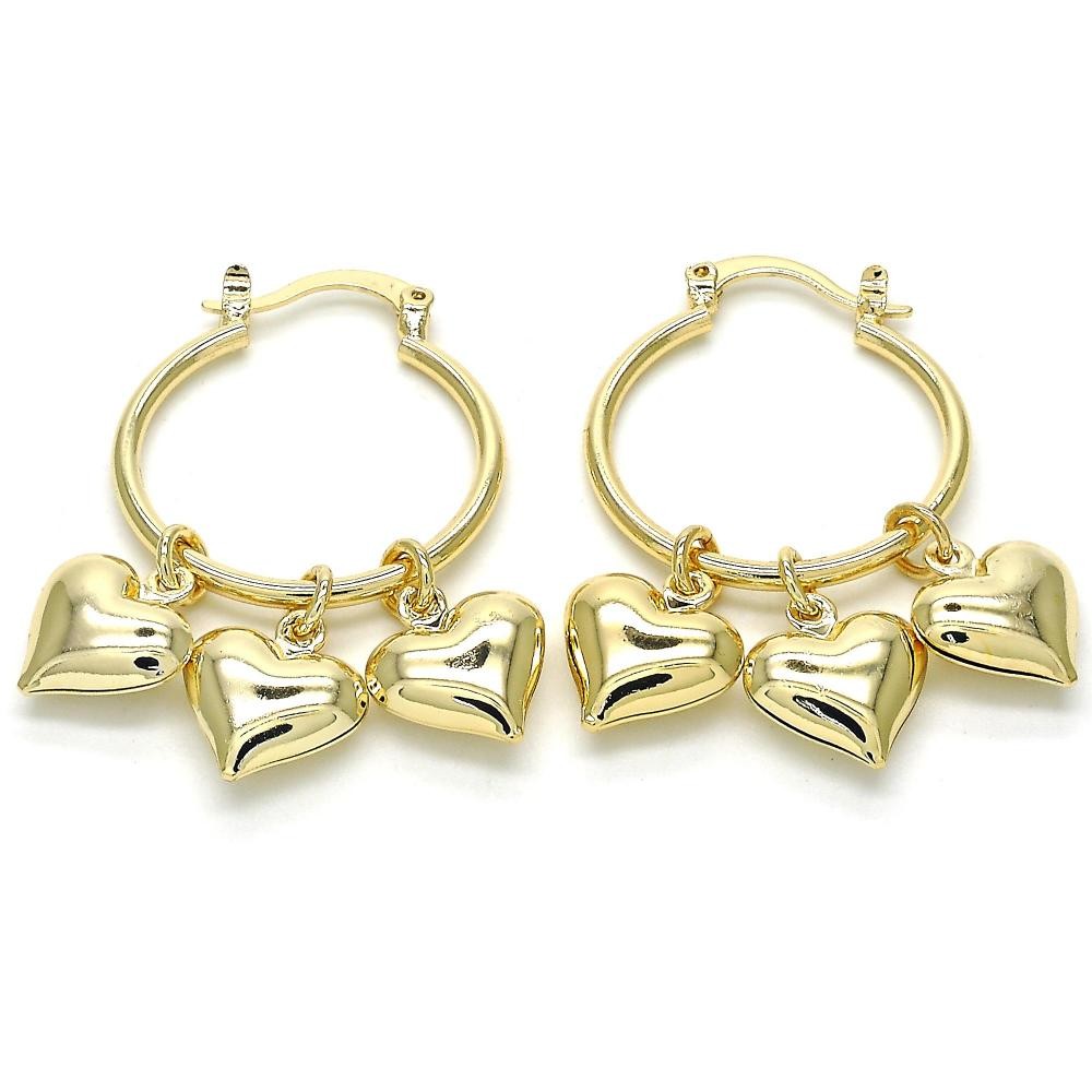 Gold Filled Heart Hoop Earrings Polished Finish Golden Tone